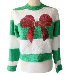 ❤️Merry Christmas by POOF New York
Green Sweater Red Sequin Bow NWT‼️FINAL SALE
